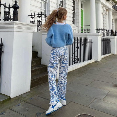 Pantalones Rectos Casual con Estampado Zebra Azul - Image 5