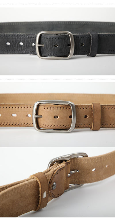 Cinturón de Cuero Vacuno Gastado Estilo Retro para Hombre - Image 11
