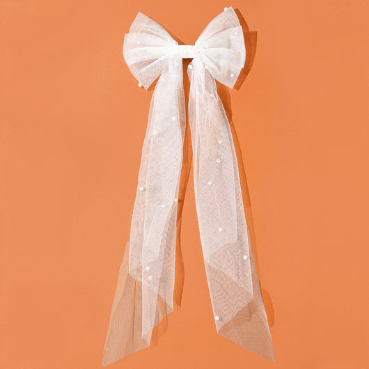 Pinza para Cabello con Mariposa, Perlas y Lazo de Malla para Mujer - Image 6