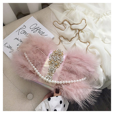 Bolso de Noche Elegante con Plumas de Avestruz y Cadena de Perlas - Image 19