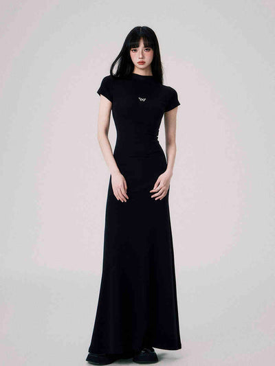 Vestido Entallado de Punto con Cuello Medio y Manga Corta para Mujer - Image 2