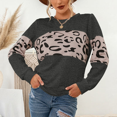 Suéter Tejido Estampado Leopardo Cuello Redondo con Parches de Contraste para Mujer - Image 5