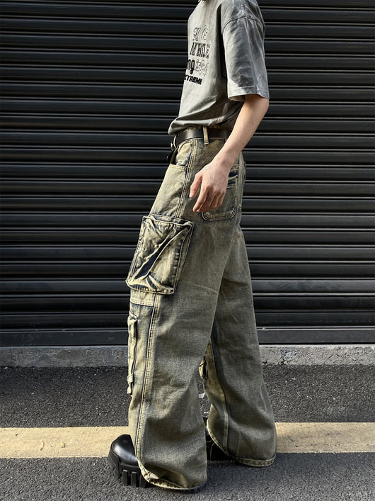 Pantalón Vaquero Retro Tipo Workwear con Bolsillos y Pierna Ancha - Image 13