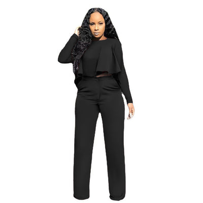 Conjunto de Dos Piezas: Blusa Hueca de Manga Larga y Pantalón Ancho de Cintura Alta - Image 7