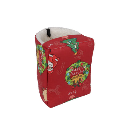 Teal cotton pet nest with a colorful forest pattern, lined with white plush, designed for small birds or parrots. - Image 14