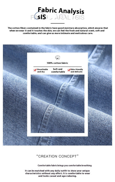 Camisa Denim Retro Vintage Lavado Doble para Hombre - Manga Larga Tono Claro - Image 9