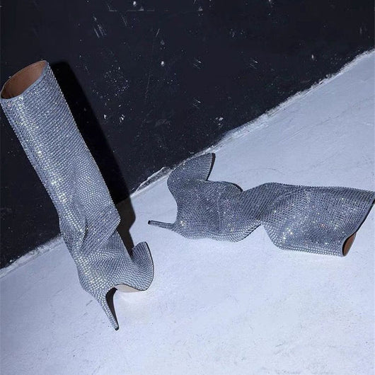 Botas Altas de Tacón Stiletto con Strass y Punta Fina en Cachemira - Image 5