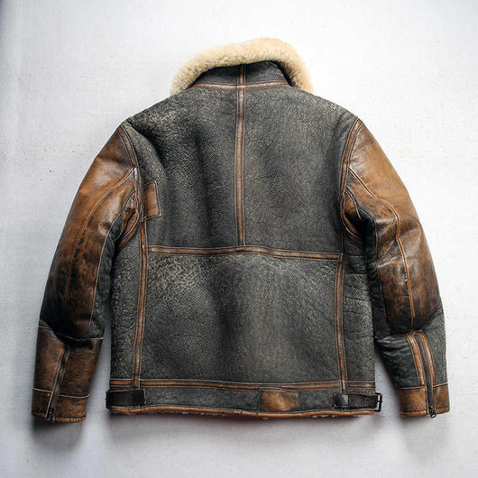 Abrigo de Cuero Gamuza con Solapa y Combinación de Colores para Hombre - Image 10