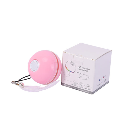White spherical pet toy with a translucent stripe, featuring a black cord attached to a white feather. - Image 4