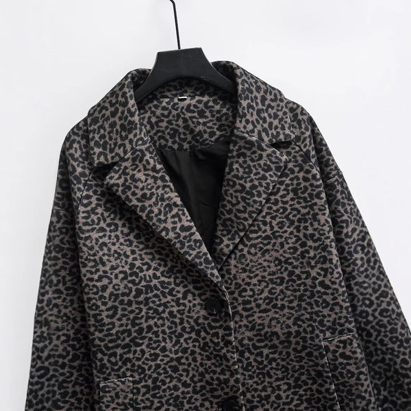 Abrigo Suelto Estampado Animal Print en Mezcla de Telas
