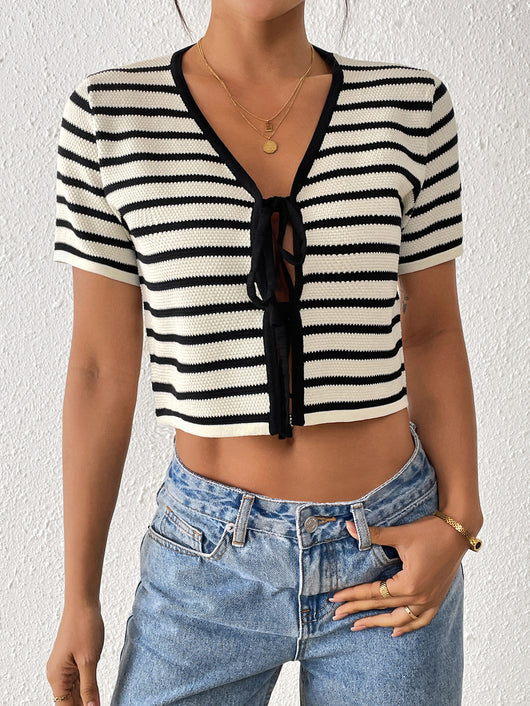 Blusa Tie-Dye con Rayas y Empalmes - Manga Corta para Mujer - Image 15