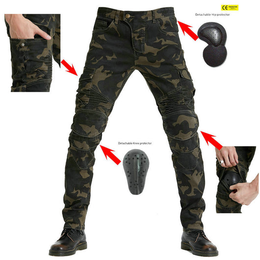 Pantalones de Motociclismo Tácticos Verde Militar con Múltiples Bolsillos y Protección Anti-Caída - Image 3