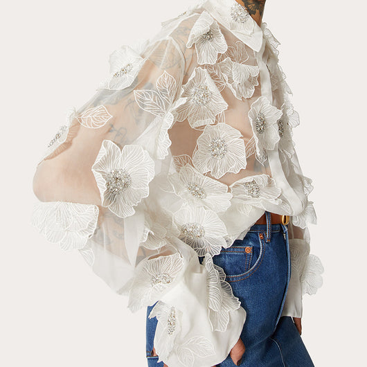Camisa Polo de Diseño con Bordado 3D, Lentejuelas y Flores Volumétricas - Image 6