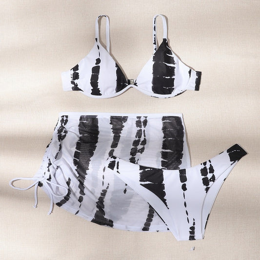 Traje de Baño de Tres Piezas con Soporte de Acero Negro y Blanco - Image 2