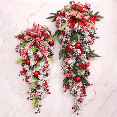 Guirnalda Colgante Invertida de Ratán para Puerta - Decoración Navideña