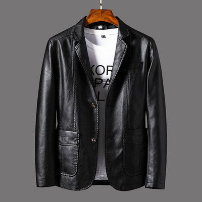 Chaqueta de Cuero para Hombre Otoño Invierno Solapa Delgada - Image 4
