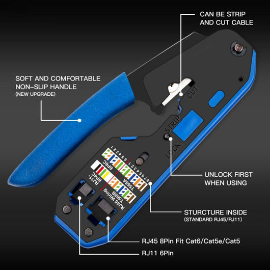 Herramienta Profesional 3 en 1 para Crimping y Pelado de Cables RJ45 - Image 10