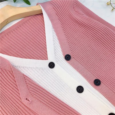 Cardigan Tejido Falsa Dos Piezas Mujer Cuello V Manga Larga - Image 59