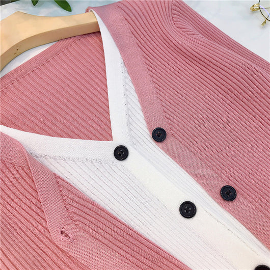 Cardigan Tejido Falsa Dos Piezas Mujer Cuello V Manga Larga - Image 59
