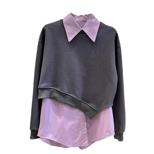 Conjunto Dos Piezas: Camisa Solapa Asimétrica + Sudadera Cropped Primavera - Image 3