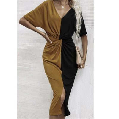 Vestido Elegante Escote V Manga Corta con Aberturas - Image 3