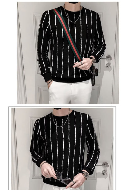 Suéter Ajustado a Rayas Cuello Redondo para Hombre - Image 14
