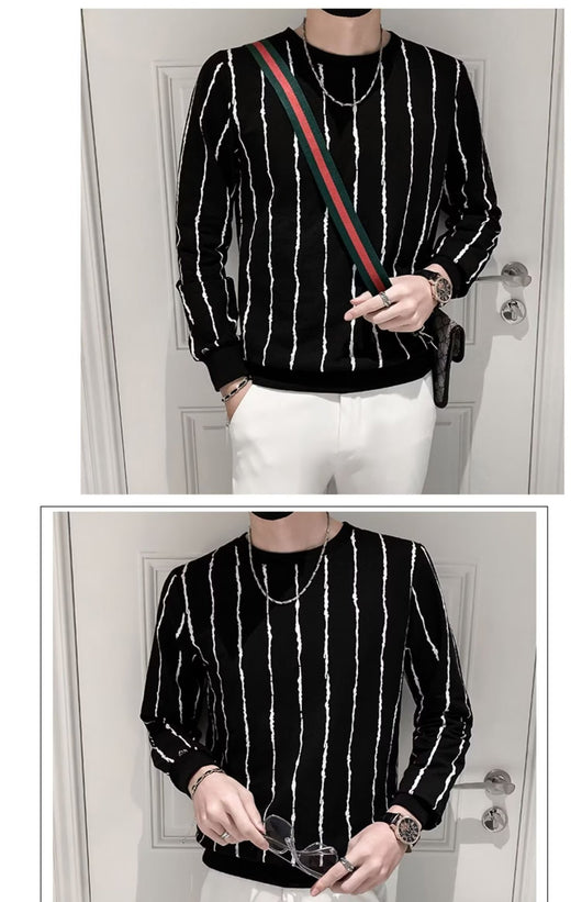 Suéter Ajustado a Rayas Cuello Redondo para Hombre - Image 14