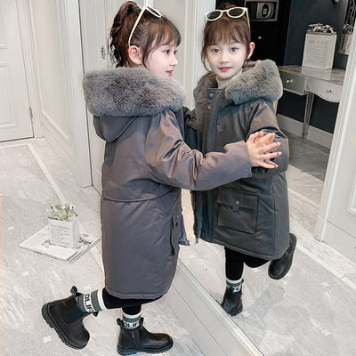 Abrigo Acolchado Cálido con Capucha para Niñas - Forro Polar Interior