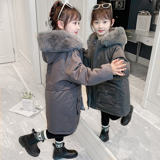 Abrigo Acolchado Cálido con Capucha para Niñas - Forro Polar Interior