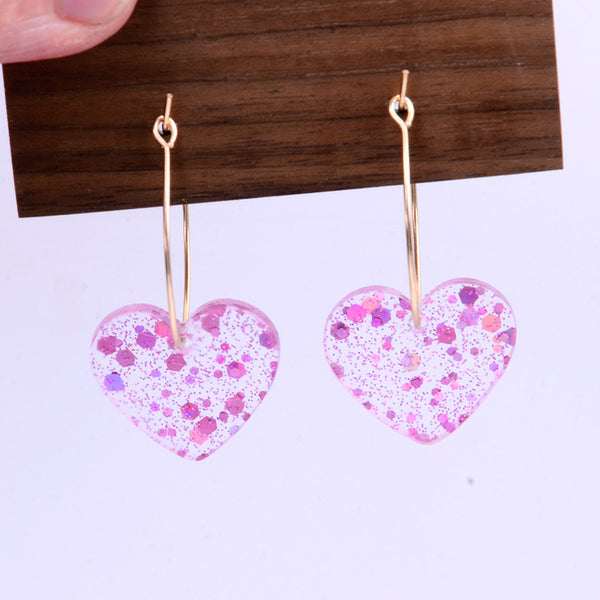 Aretes de Corazón con Lentejuelas Acrílicas Minimalistas