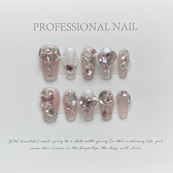 Esmalte de Uñas Diamantado Lujo Rosa - Diseño Completo con Brillantes