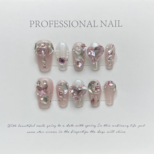 Esmalte de Uñas Diamantado Lujo Rosa - Diseño Completo con Brillantes - Image 2