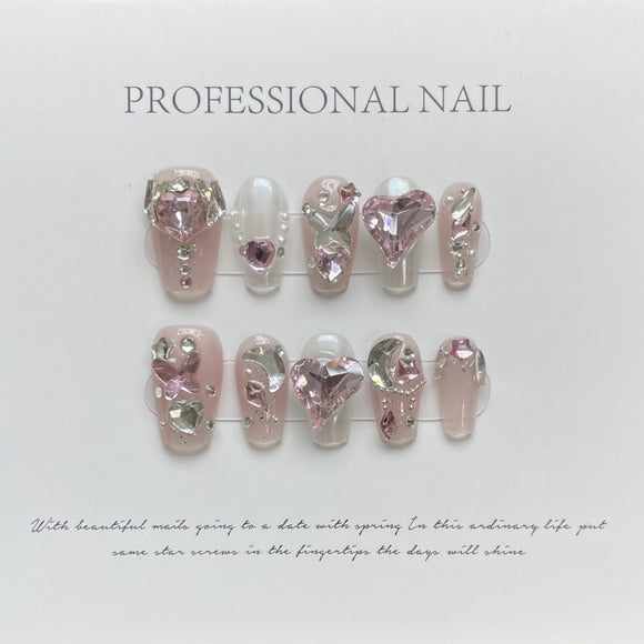 Esmalte de Uñas Diamantado Lujo Rosa - Diseño Completo con Brillantes