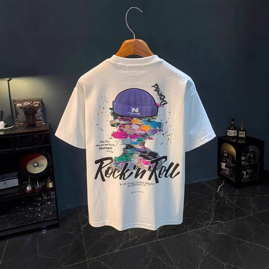 Camiseta Suelta Estampada Casual Versátil para Hombre