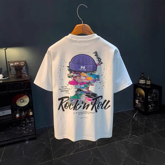 Camiseta Suelta Estampada Casual Versátil para Hombre
