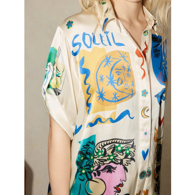 Conjunto de Blusa Satinada con Estampado Graffiti para Mujer - Image 11