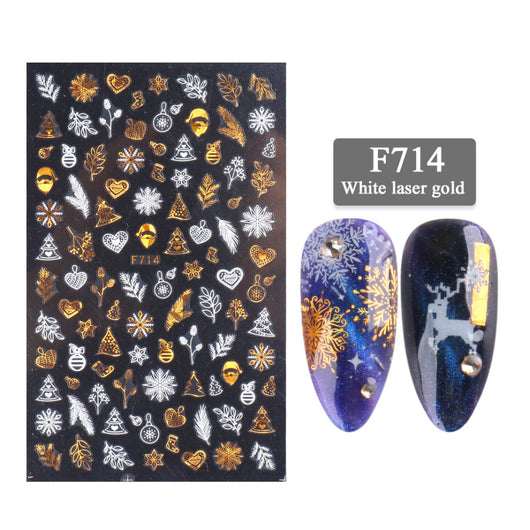 Stickers de Uñas 3D Serie Navideña - Diseño Láser Dorado Copo de Nieve - Image 10