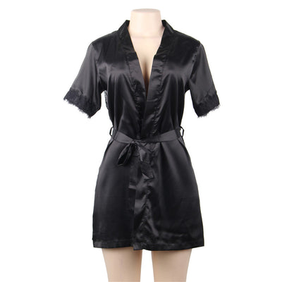 Bata Camisón de Encaje Manga Corta Escote Profundo - Image 8