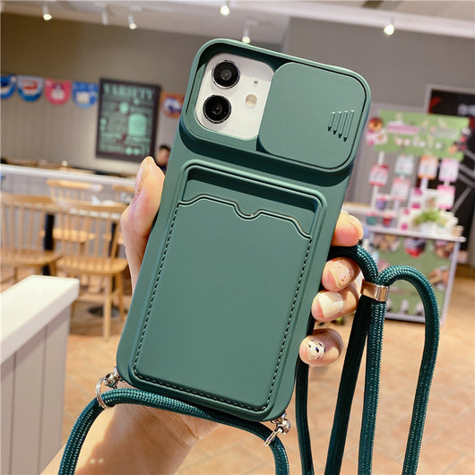 Funda de Celular con Ranura de Tarjeta, Protector de Lente y Cordón Diagonal