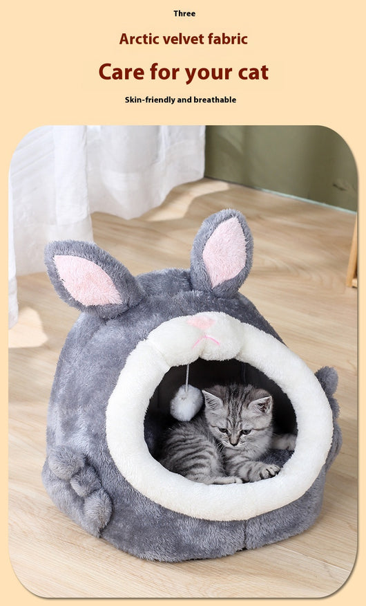 Cama Gatito Cerrada Rosa Conejo Gritón - Casa para Gatos Otoño Invierno - Image 11