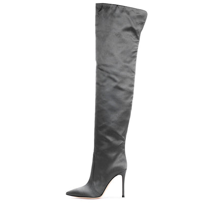 Botas Stiletto Gris Temperamento con Cierre Lateral y Punta Afilada - Image 2