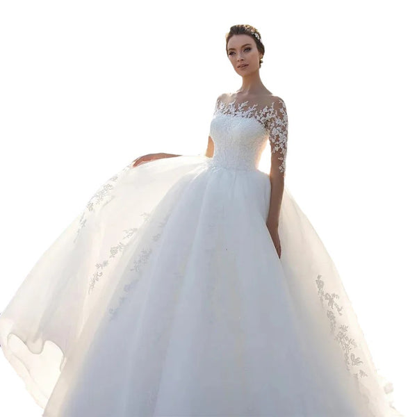Vestido de Novia con Manga Larga en Tul Bordado