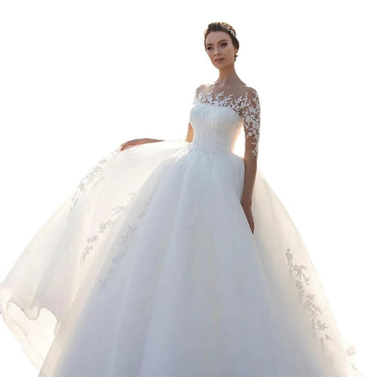 Vestido de Novia con Manga Larga en Tul Bordado - Image 2