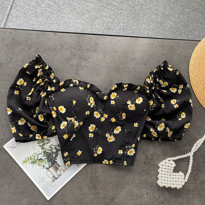 Blusa Floral Chiffon con Hombreras de Madera y Refuerzos en el Pecho - Image 7