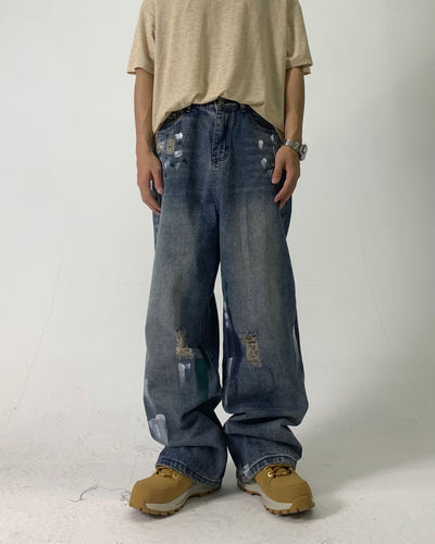 Pantalones Rectos de Algodón Lavado y Cepillado