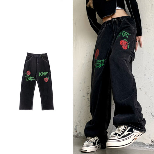 Jeans Rectos Vintage Rose Letters con Lavado Street Wash - Image 6