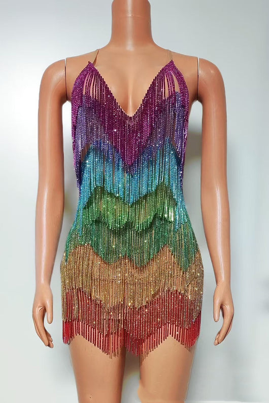 Vestido de Noche Elegante con Escote Profundo y Cristales Brillantes - Image 3