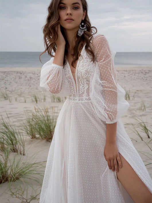 Vestido de Novia Mesh Elegante con Corte Dividido - Diseño Moderno y Sofisticado - Image 6