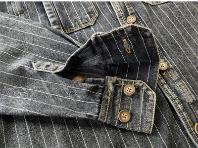 Camisa Denim Vintage Lavada para Hombre - Estilo Casual Americano - Image 10