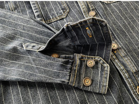 Camisa Denim Vintage Lavada para Hombre - Estilo Casual Americano - Image 10
